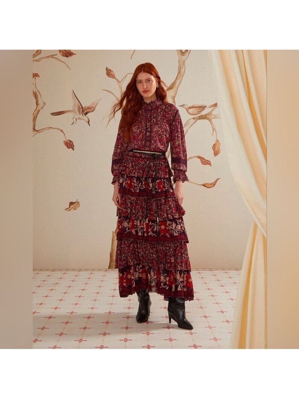 Farm Rio Purple Chelsea Garden Ruffles Maxi Skirt